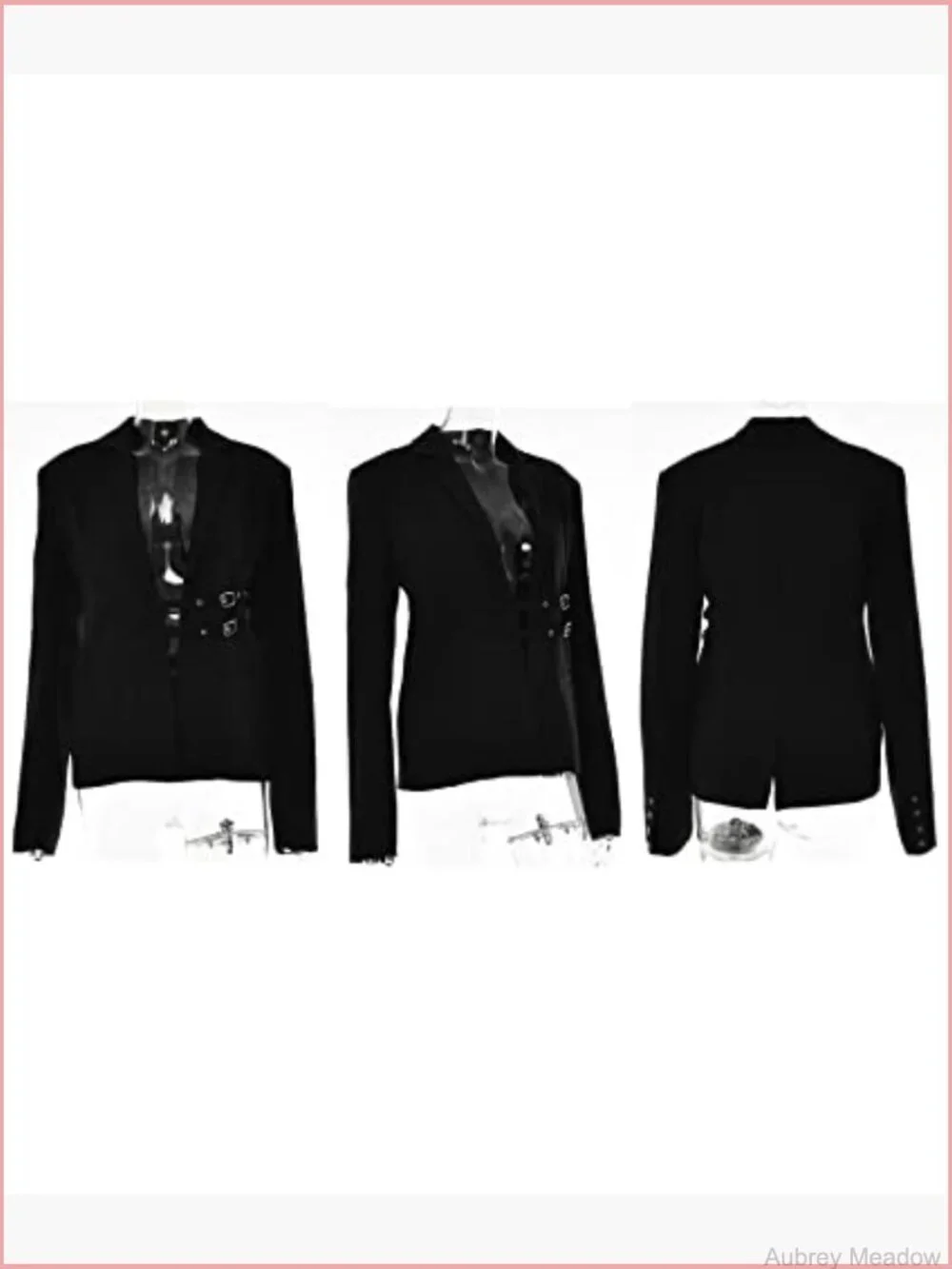 Women's Long Sleeve Blazer Coat Notch Lapel Padded Shoulder Buckle Belt Open